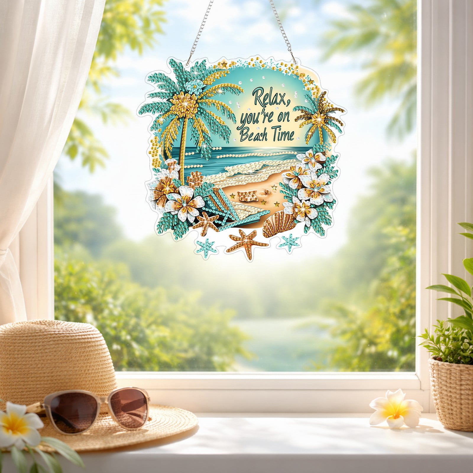 FLOPESN 2PCS DIY Diamond Art Kits,Spring Painting Sea Style, 8.27*8.27in Diamond Painting Pendant, Creative Design Wall Decor