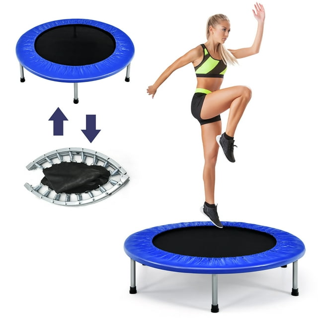 Gymax Mini Folding 36'' Trampoline Portable Recreational Fitness Rebounder Blue