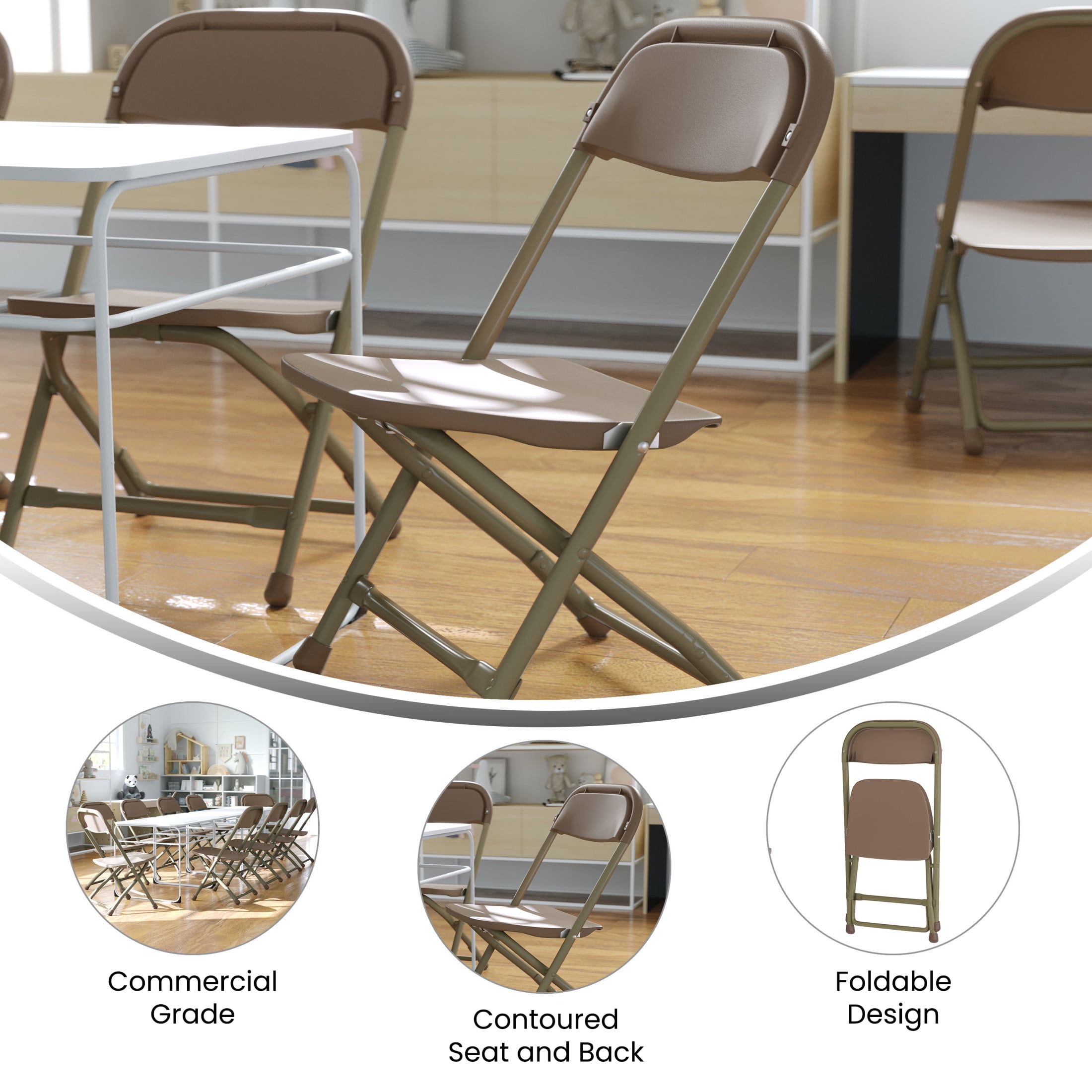 Flash Furniture 2 Pk. Kids Brown Plastic Folding Chair