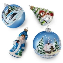 STPgoods Forest Glass Christmas Ornament Set 4 Pcs Hand-Painted Christmas Tree Ornaments Christmas Tree Hanging Decoration Christmas Ball Ornaments, Blue White
