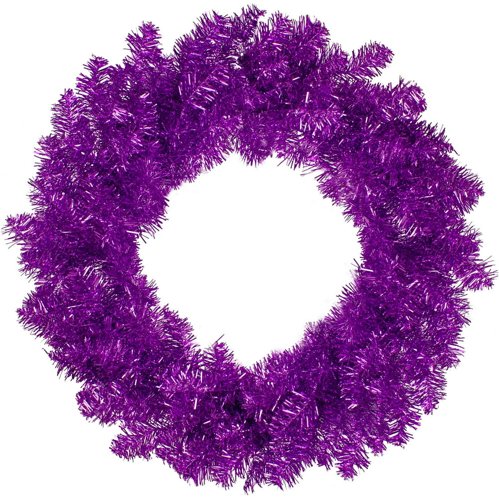 24" Metallic Purple Artificial Double Tinsel Christmas Wreath Unlit