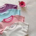 thumbnail image 4 of YunPes Girls Ruffle Short Sleeve T Shirt Lettuce Trim Crew Neck Tops Basic Tee Cute Casual Shirt for Kids Teens Casual Summer Tee, 4 of 9