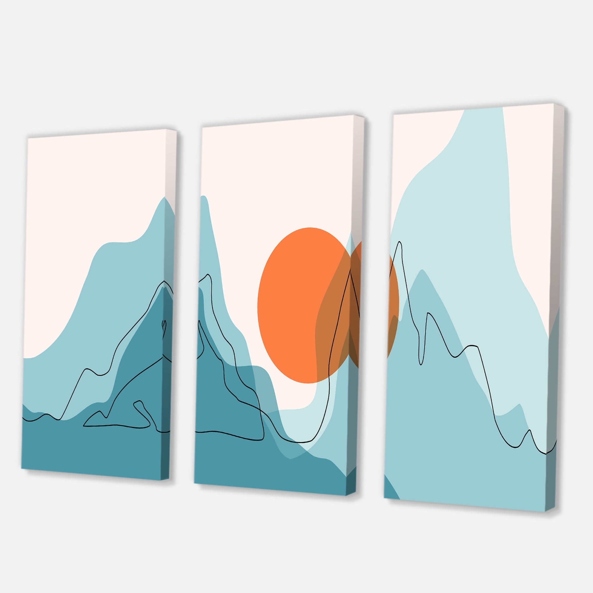 Designart ' Abstract Blue Mountains With Red Moon I ' Modern Canvas Wall Art Print
