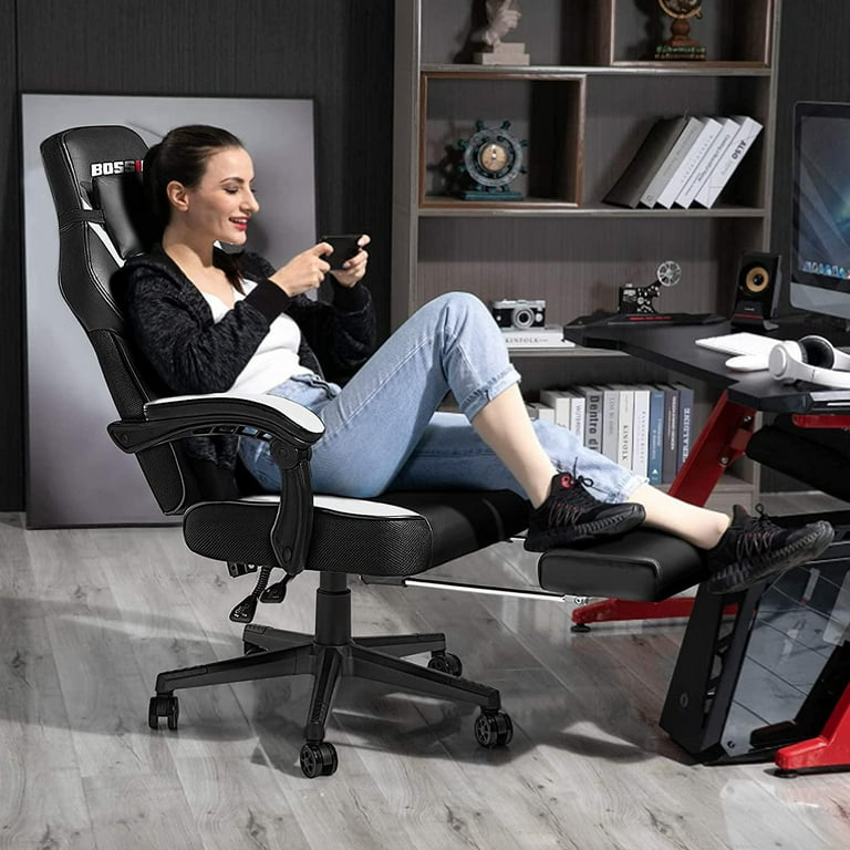 Bossin Gaming Chairs with Footrest Massage Leather Game Chair for Adults Big and Tall Gamer Chair with Headrest and Lumbar Support Shop Black Friday Deals for 2024 Walmart