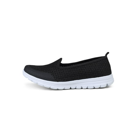 

Welliumy Ladies Flats Mesh Loafers Lightweight Walking Shoes Workout Sneakers Work Pumps Slip On Casual Shoe Black 8