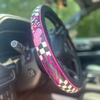 Retro Western Cowboy Car Universal Steering Wheel Cover, Hand - Carved Leather Steering Wheel Cover, Colorful Floral Pattern, Fit Steering Wheels with a 37–38 cm Diameter