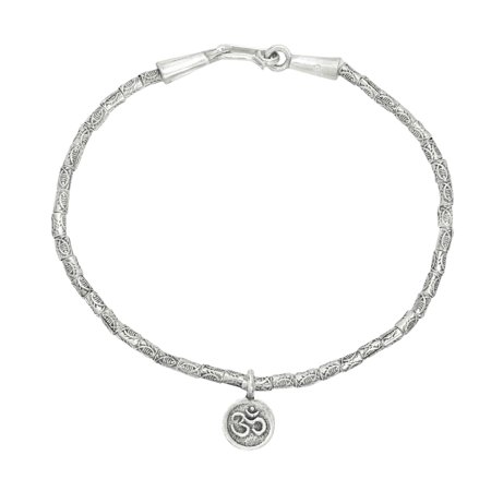 Hill Tribe Silver Circle - Spiritual Om or Aum Symbol Fish Harmony Hill Tribe Pure Silver Handmade Bracelet
