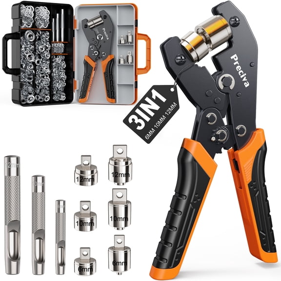 Grommet Tool Kit - 1/2" 1/4" 3/8" Hole Punch & Eyelet Setting Tool ,Storage Case , 300 Rustproof Grommets, 3 Punches, Interchangeable Dies for PVC Banners/Tarps/Leather