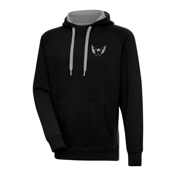 Men's Antigua Black Washington Capitals Metallic Logo Victory Pullover Hoodie