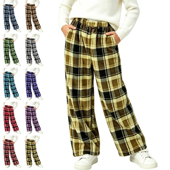 JOANKDMI Tween Girls Plaid Pajama Size 11-12 Pants Warm Fleece Fuzzy Lounge Bottoms Winter Thick Sleepwear Elastic Waist Comfy Cold Weather Relaxed Fit Sleep Trousers Home