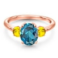 thumbnail image 3 of Gem Stone King 18K Rose Gold Plated Silver London Blue Topaz and Yellow Sapphire Engagement Ring for Women | 2.97 Cttw | Oval 9X7MM | Gemstone November Birthstone | Size 6, 3 of 6