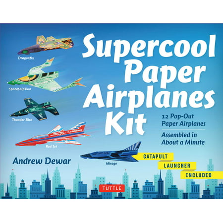 Supercool Paper Airplanes Kit : 12 Pop-Out Paper Airplanes Assembled in About a Minute: Kit Includes Instruction Book, Pre-Printed Planes & Catapult