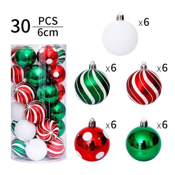 geerera Christmas Ball Ornaments, 30-Piece 2.36 Inch Shatterproof Set in Red Green White, Glittering Hanging Decor for Christmas Tree, Holiday Party Display