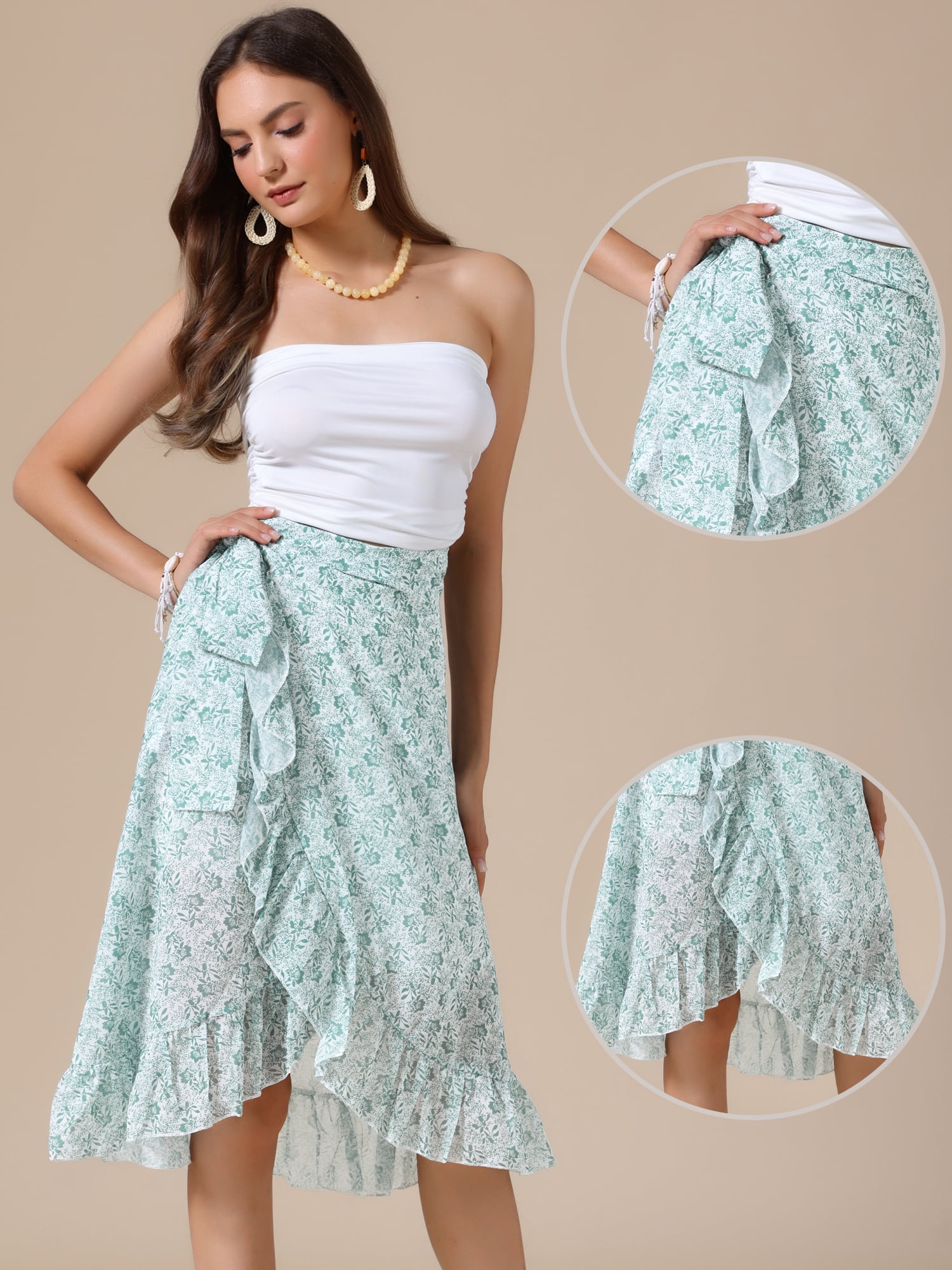 DARING DIVA Women's Hem Beach Ruffle Skirts X-Small Green