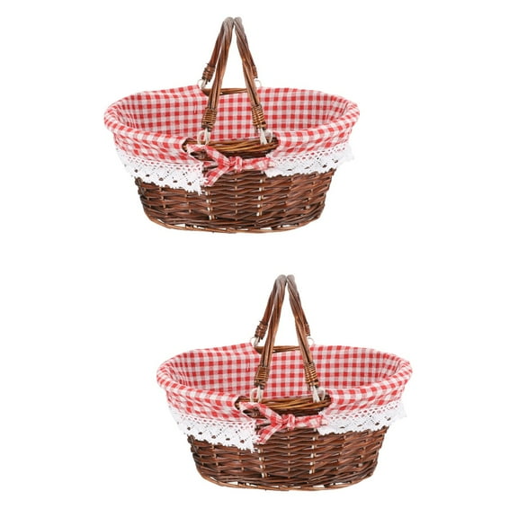 LIFKOME Hand-Woven Wicker Picnic Baskets Multi-Color for Outdoor Use 2Pcs