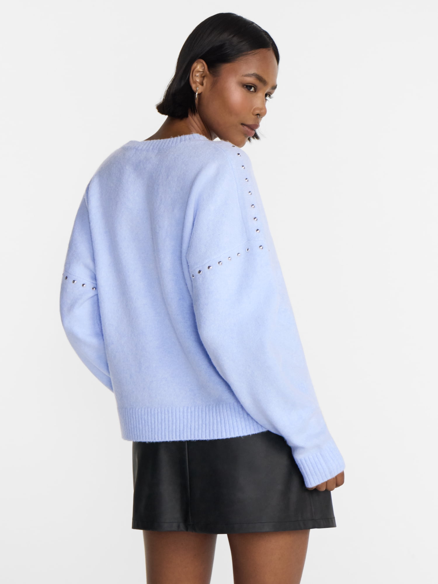 No Boundaries Studded Sweater, Lightweight, Women's and Women's Plus XXS-XXL