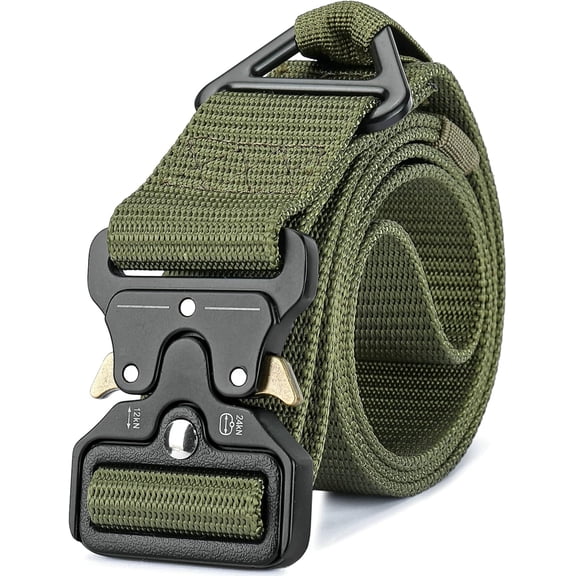 A universal belt for both men and women, 1.5 inches wide and 47.24 inches long, equipped with a quick-release metal buckle, suitable for work, hiking and camping.