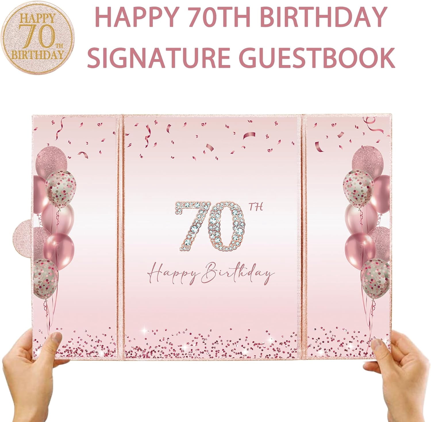 Rose Gold 70th Birthday Party Decorations, Happy 70th Birthday Alternative Signature Guest Book for Women Pink Cheers to 70 Years Old Gifts 70 Birthday Signing Card Board Party Supplies