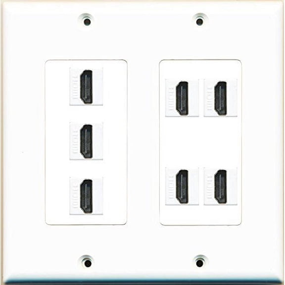 RiteAV 7 Port HDMI Wall Plate Dual Gang Decorative White