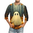 thumbnail image 1 of Camisas de Manga Larga para Hombres Imprimir Casual Cuello Redondo Blusa de Manga Corta, Camisas de Lino para Hombres, 1 of 4