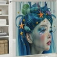 thumbnail image 6 of Fenyluxe  Mermaid Shower Curtain, Woman Underwater Themed Make up Hairstyle Starfishes Seashells Fishes Bubbles, Cloth Fabric Bathroom Decor Set with Hooks White, 6 of 7