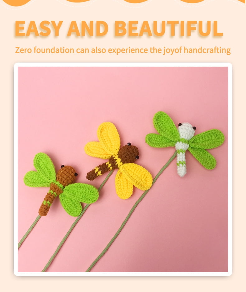 Crochet Dragonfly Kit for Beginners With Video Tutorial Cotton Knitting Yarn Thread Needles Hook Knit Tool Set DIY Craft
