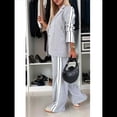 thumbnail image 4 of Conjunto de Dos Piezas para Mujer 2025: Blusa A Rayas con Botones Laterales y Pantalones con Bolsillos, Conjunto Informal Gris XXXL, 4 of 9