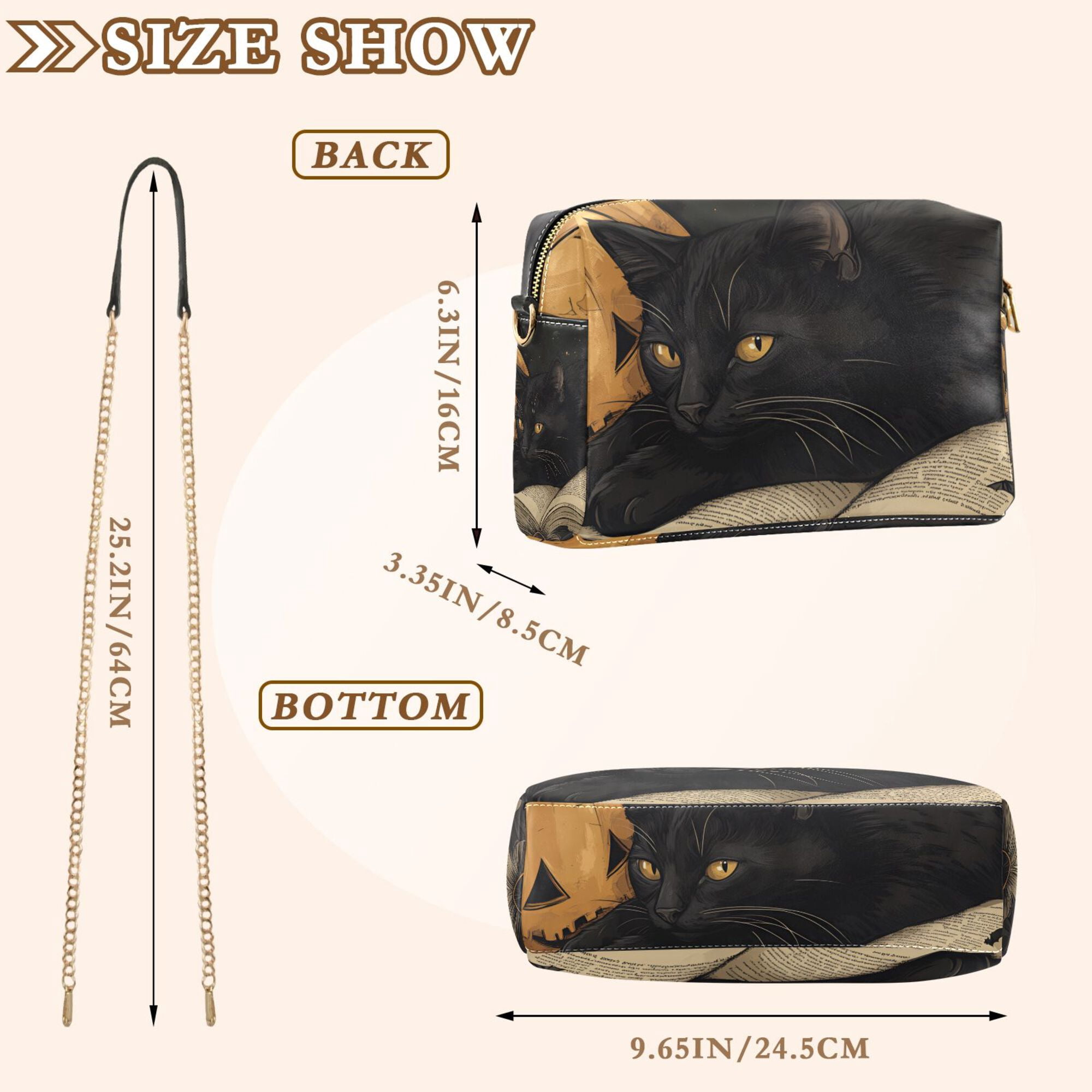 FORMRS Women Crossbody Purse with Chain Strap Vegan Leather Shoulder Handbag, Retro Halloween Cat