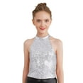 thumbnail image 2 of iixpin Girls Hip Hop Jazz Dance Outfits Kids Sequin Stage Performance Crop Tops with Flared Hem Pants Set Silver 10, 2 of 7