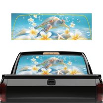 SEANATIVE Printed Graphic Decal for Truck Back Window, See Through Perforated Vinyl Graphic UV Protection Window Film Universal Automotive Decor, Sea Turtle Frangipani Starfish Seashell Blue