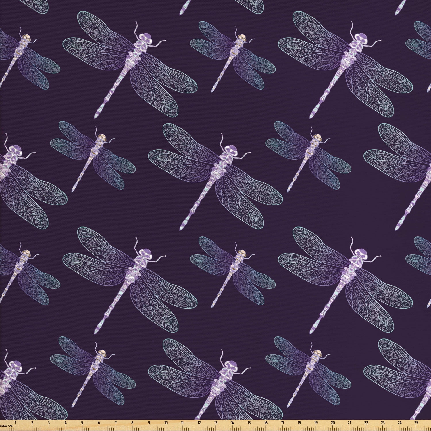 Dragonfly Fabric by the Yard, Tropical Insect with Ornate Wings on Dark