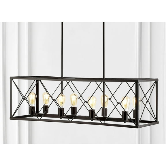 JONATHAN Y Ferme 39" 8-Light Adjustable Iron Farmhouse Industrial LED Dimmable Pendant, Oil Rubbed Bronze