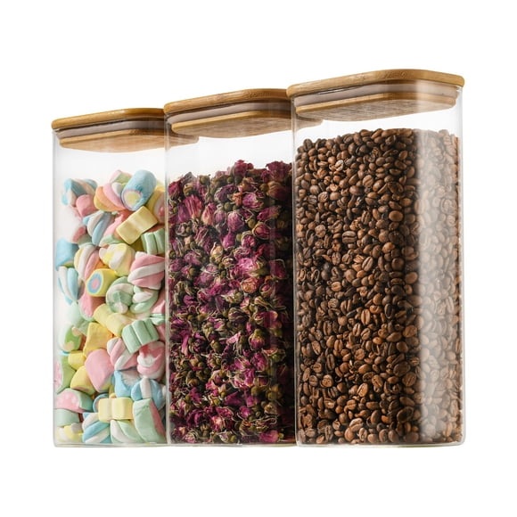 Set de 3 Contenedores de Vidrio para Almacenamiento D2scrma 1900 ml con Tapas de Bambú