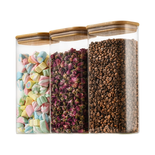 Set de 3 Contenedores de Vidrio para Almacenamiento D2scrma 1900 ml con Tapas de Bambú