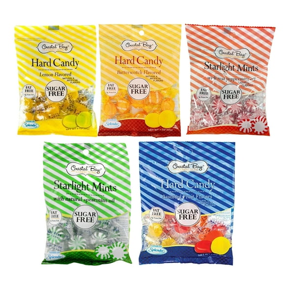 Coastal Bay Hard Candies, Lemon Butterscotch Spearmint Starlight Mint Assorted Fruit Flavor Candy 3oz Each for Kids Adults Snacks Home Office Candy Bowl Filler Summer Birthday Favor - 5 Packs Total