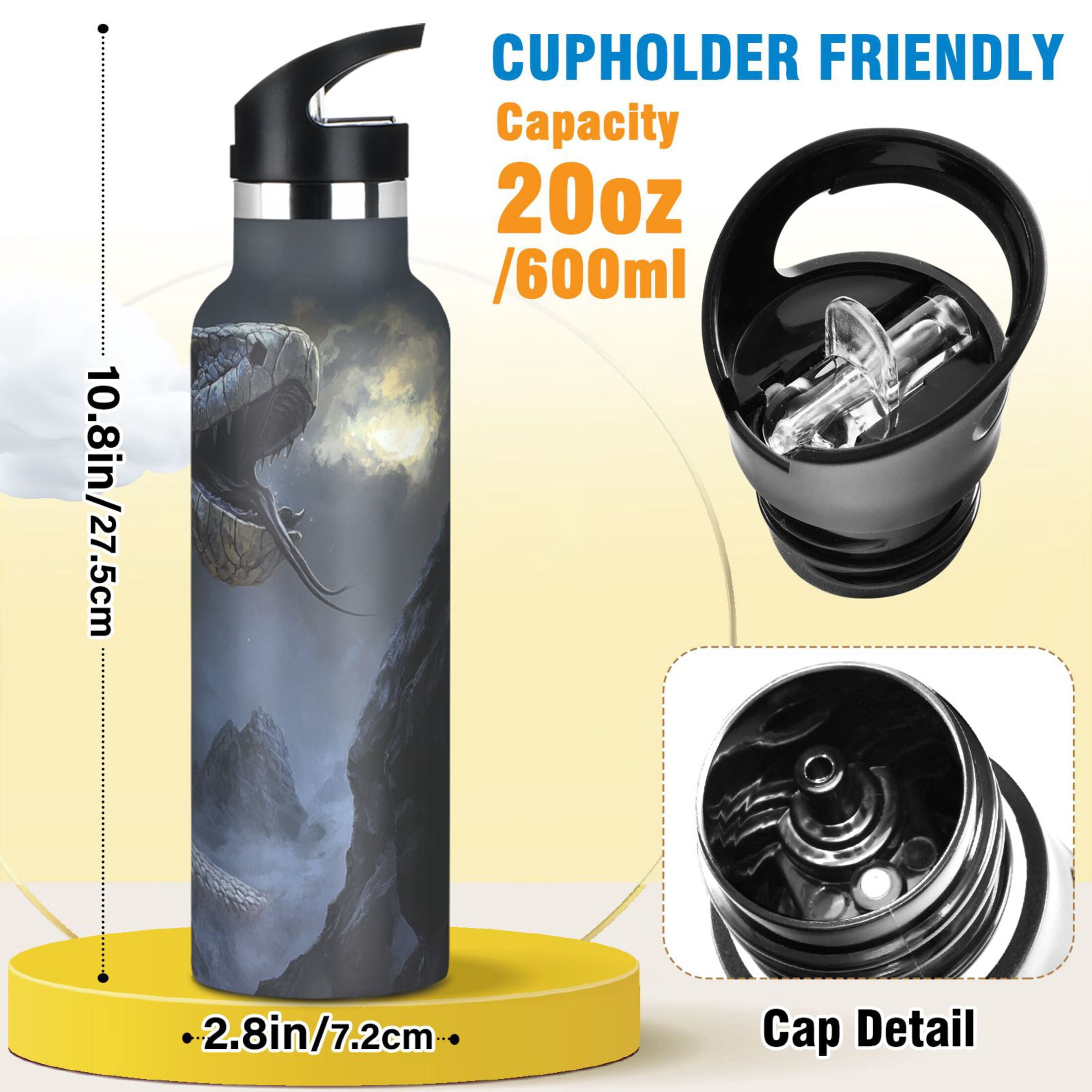 Kids Insulated Stainless Steel Sports Water Bottle 600ml (20oz) Giant Snake