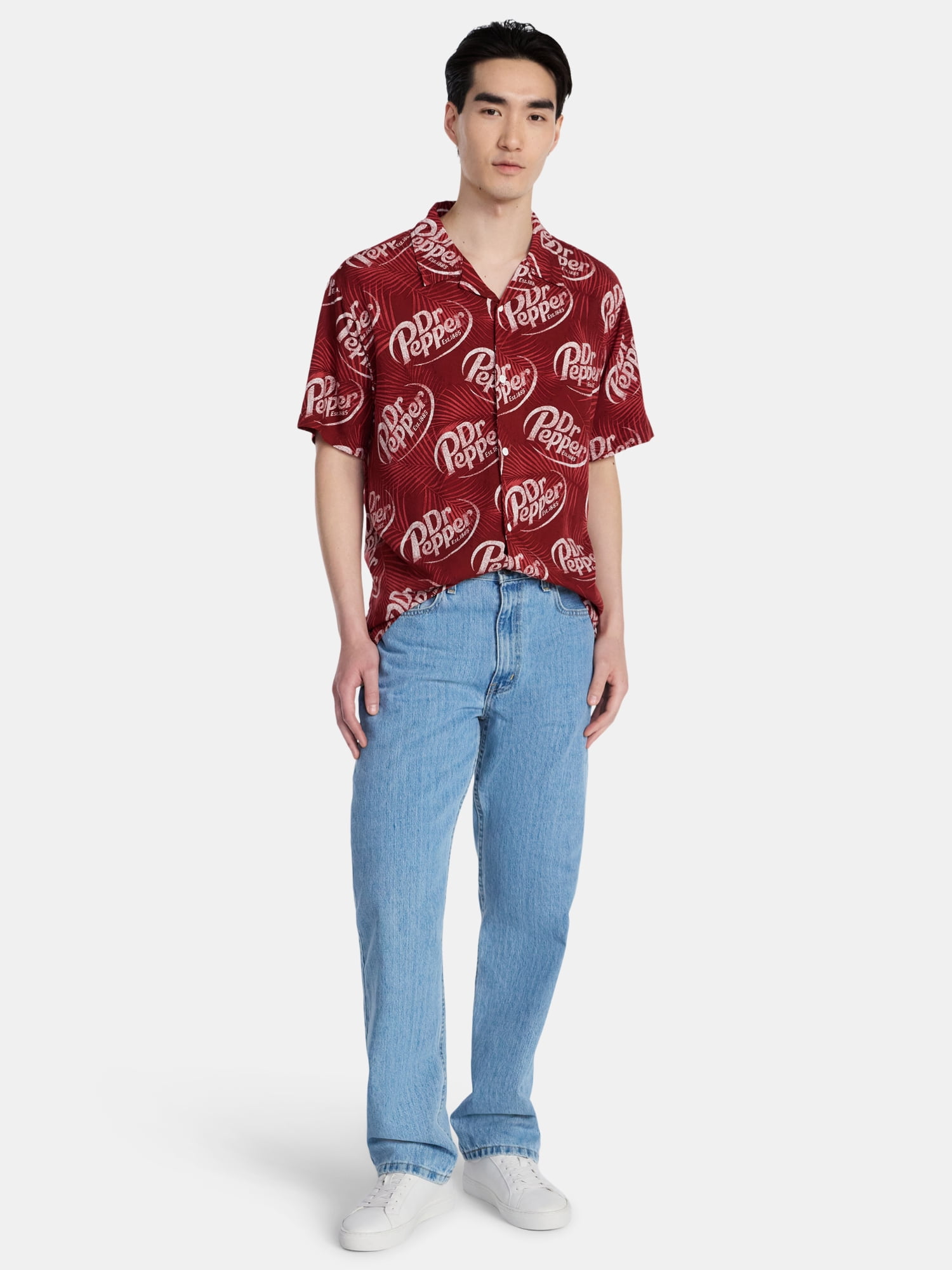 Dr Pepper Men's and Big Men's Graphic Woven Resort Shirt, Sizes S-2XL