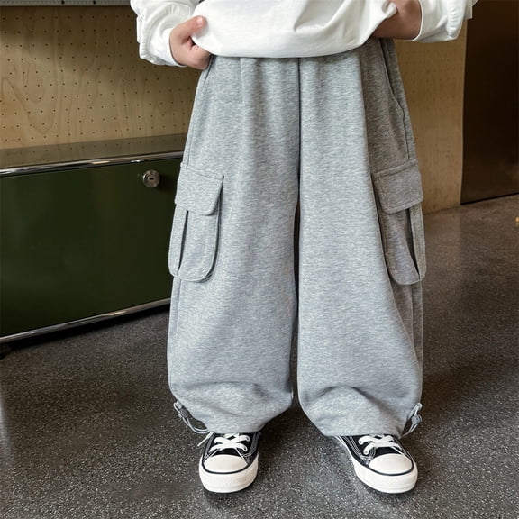 Boys Casual Solid Color Trousers With Side Pockets Comfortable Kids Bottoms For Daily Autumn Wear Tween Kids Summer Soft Comfy Trousers Y2K Streetwear Cute Basic Pants