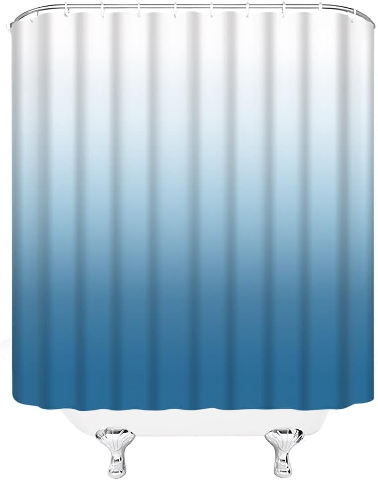 Blue Ombre Shower Curtain Blue White Gradient Modern Minimalist Fabric Bathroom Curtains Decor Set with Hook(72" WX72 H)