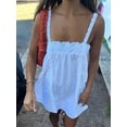 thumbnail image 4 of White Lace-Trimmed Spaghetti Strap Square Neck Mini Babydoll Dress Flowy Loose Sundress, 4 of 8