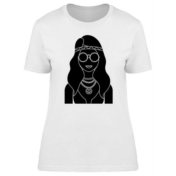 Black And White Hippie Girl T-Shirt Women -Image by Shutterstock, Female x-Large