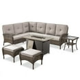 thumbnail image 3 of PARKWELL Outdoor Sectional Sofa Furniture Set with Fire Pit Table and Ottoman, Patio Wicker L-Shaped Couch, Brown Wicker/Beige Cushion, 3 of 12