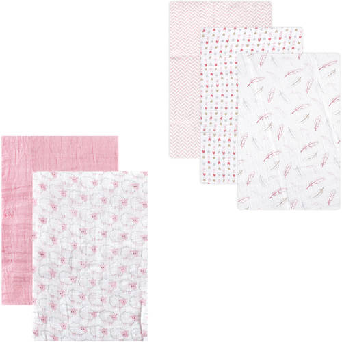 Hudson Baby Girls' Muslin Swaddle Blanket, 5Pack, Choose Your Color