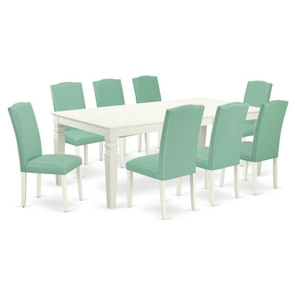 Pemberly Row 9-piece Wood Dining Set in Linen White/Pond