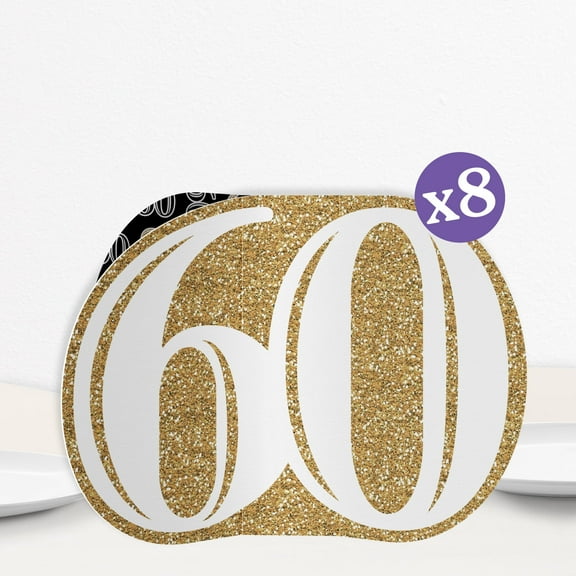 Big Dot of Happiness 3D Gold 60th Birthday Centerpiece Table Decorations, Freestanding Adult 60th Birthday Party Centerpieces - 8 Count