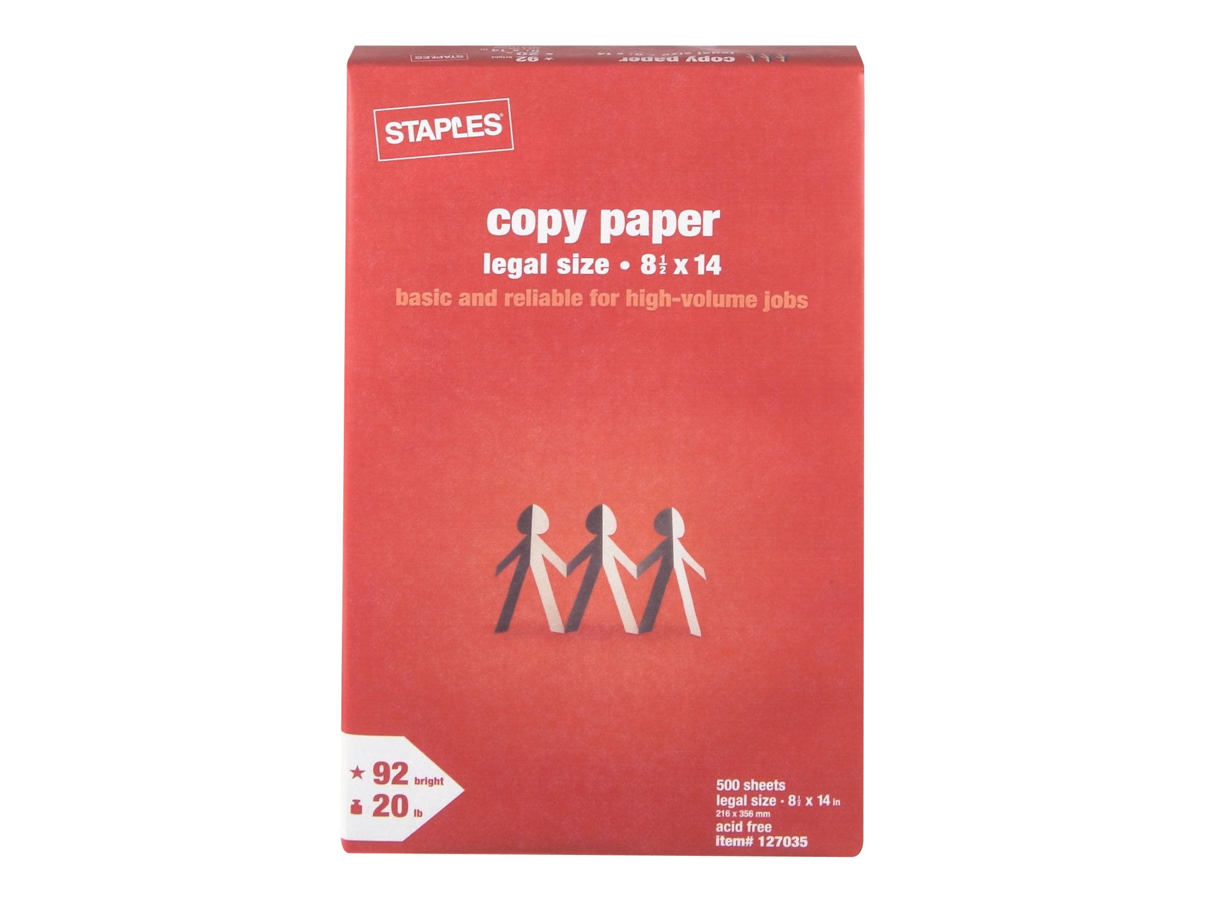 Staples Copy - Legal (8.5 in x 14 in) - 75 g/m��� - 20 lbs - 500 sheet(s) ream - plain paper
