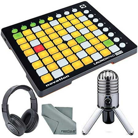 Novation Launchpad Mini Ableton Live Controller MK2 Bundle W/ Samson Meteor Mic USB Studio Condenser Microphone + Fibertique Cleaning (Best Mini Dj Controller)