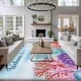 thumbnail image 3 of Coastal Coral Area Rugs 8'x10', Washable Small Throw Rugs for Living Room Patio, Summer Underwater Seaweed Starfish Ombre Blue Indoor Outdoor Rug Non-Slip Low Pile Carpet Runner Reversible Floor Mats, 3 of 8