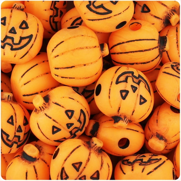 BeadTin Orange Antique 20mm Jack O Lantern Pony Beads (24pcs)