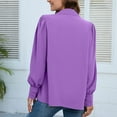 thumbnail image 4 of Defitshape Women's Long Sleeve Top Button Down Shirt Fashion Casual Fall Long Puff Sleeve Chiffon Soft Bishop Sleeve Blouse Purple Large, 4 of 4